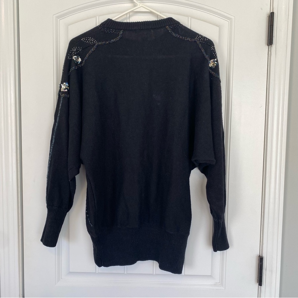 Eminent Women’s Dark Blue Sweater with Rhinestone & Sequin Floral Detail Size XL - Picture 3 of 7